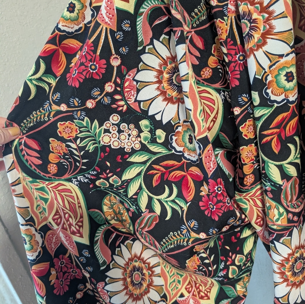 handmase Wide Leg Floral Print Women's Pants Xs Pull On Stretch Boho IndieSleaze - Picture 6 of 8